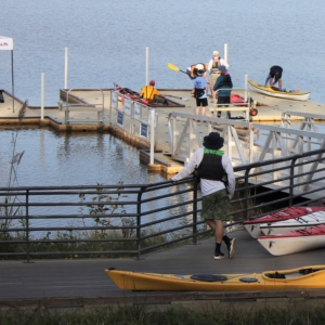 overview of low profile kayak dock at Lake Crabtree