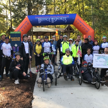 Group picture of all cyclists at last Bridge 2 Sports Cycling Saturday of 2019
