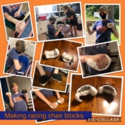 10 pictures in various stages of Bridge 2 Sports youth athlete making molds of her hands to fabricate wheelchair racing gloves