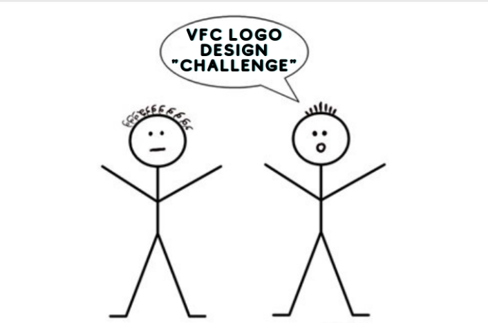 drawing of two stick figures with quote bubble reading 'VFC Logo Design Challenge'