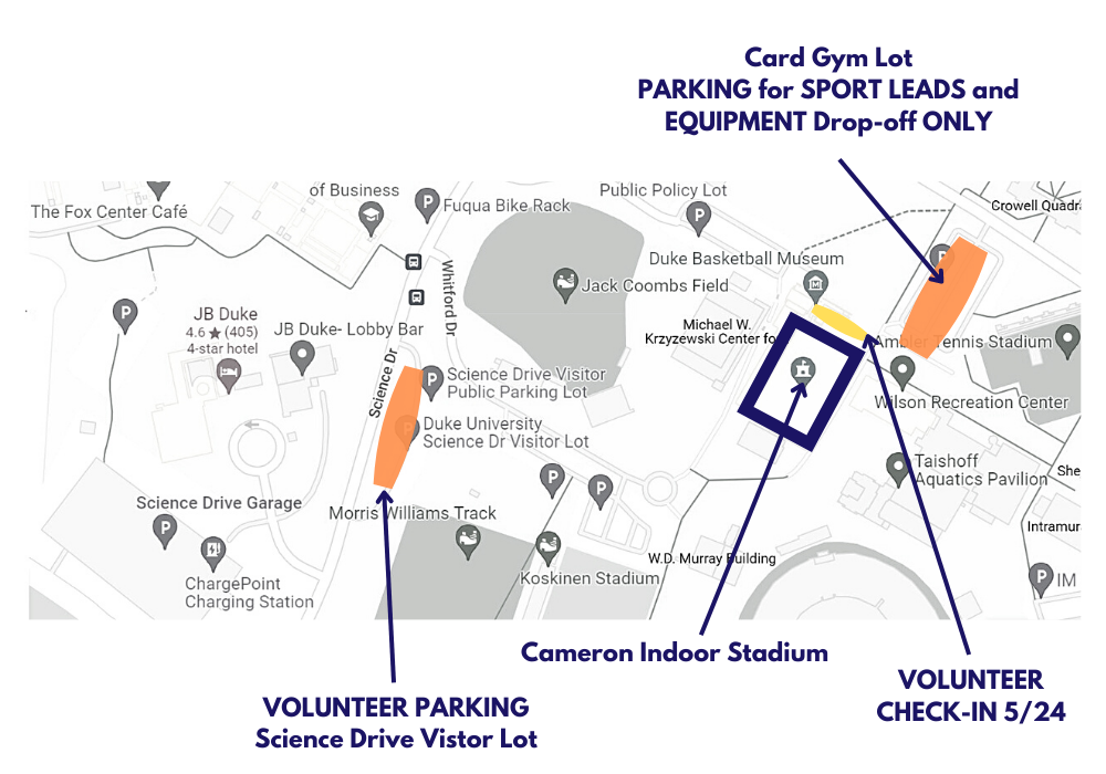 Parking map for Valor Games SE 2022 at Duke on 5/24
